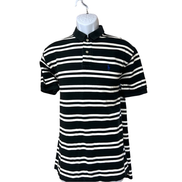 Sz Medium Black White Stripe Polo Ralph Lauren Blue Label - Picture 3 of 7